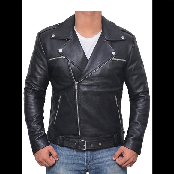 ✈️ Motorcycle Leather Biker Jacker Real leather NW - Picture 2 of 6